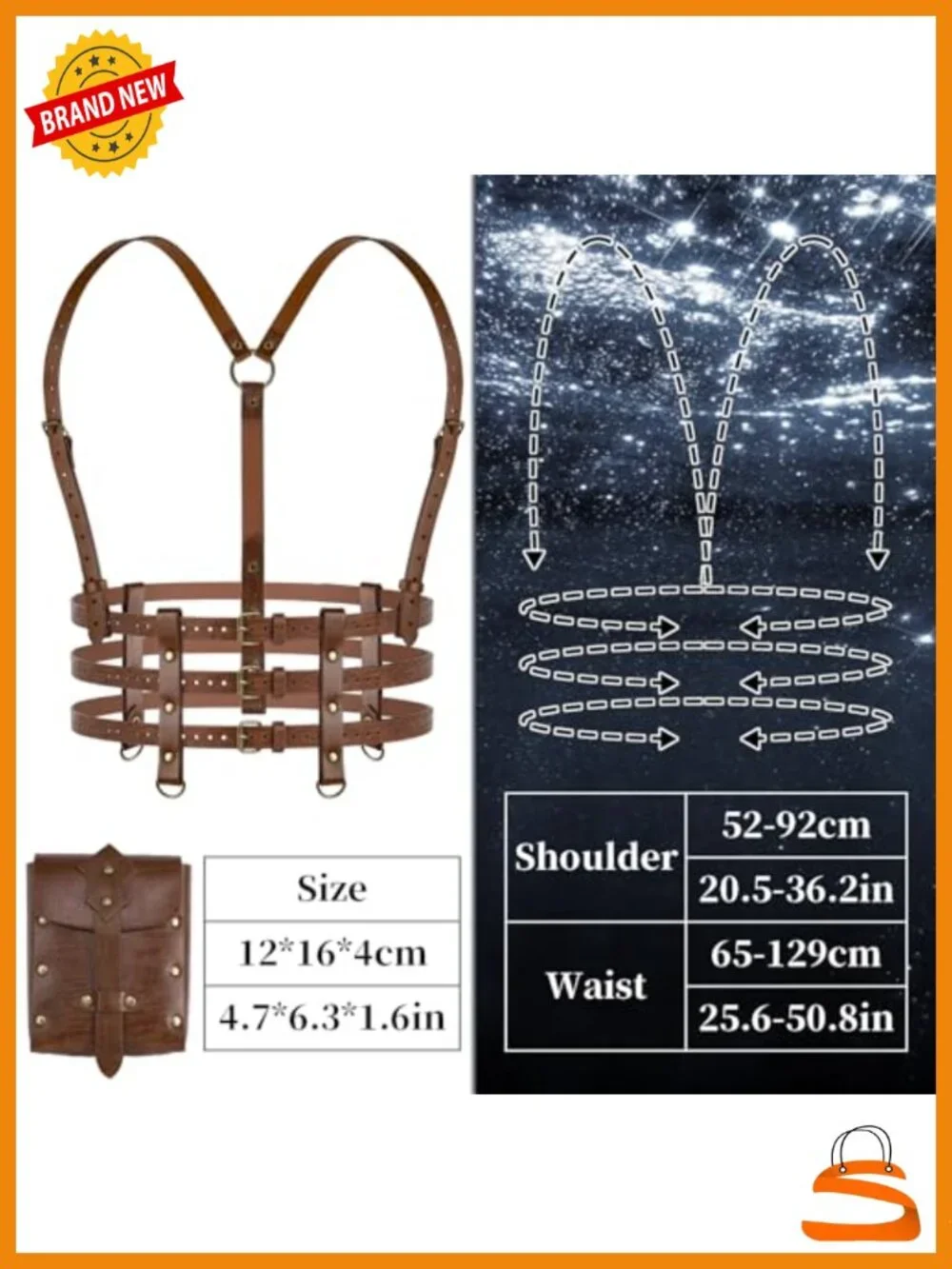 Faux Leather Harness Corset Waist Belt with Studded Fanny Pack